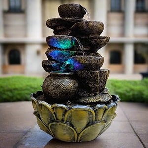 alila resin water fall fountain for home living room decor with led lights table top indoor outdoor decoration gift gifting item 15 inch