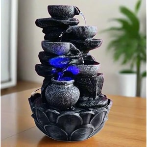 alila resin water fall fountain for home living room decor with led lights table top indoor outdoor decoration gift gifting item 15 inches