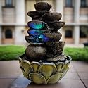 ALILA Resin Water Fall Fountain for Home Living Room Decor with LED Lights Table Top Indoor Outdoor Decoration Gift Gifting Item, 15 Inch