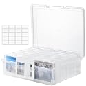 ALINK Photo Storage Box with Handle, 4" x 6" Photo Case Craft Keeper Organizer Container with 16 Inner Case and Label for Pictures, Arts, Crafts, Sewing, Stickers, Office Supplies - Clear
