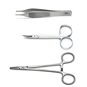 alis 3 pcs medical student suturing tool kit includes 634 needle holder 534 adson dissecting forcep tooth and 434 iris scissor with zipper storage bag - medical nursing and veterinary students kit