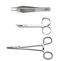 Alis 3 Pcs Medical Student Suturing Tool Kit includes 6" Needle Holder, 5" ADSON Dissecting Forcep tooth and 4" Iris Scissor with Zipper Storage Bag - Medical, Nursing, and Veterinary Students Kit