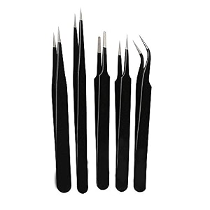 alis 5 pcs esd precision multifunction tweezers set upgraded anti-static professional tweezers precision for eyebrows women splinter amp ingrown hair removal electronic repairing