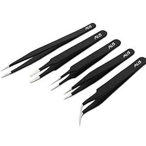 alis 5 pcs esd precision multifunction tweezers set upgraded anti-static professional tweezers precision for eyebrows splinter amp ingrown hair removal electronic repairing amp crafting tool kit