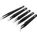 Alis 5 Pcs ESD Precision Multifunction Tweezers Set, Upgraded Anti-Static Professional Tweezers Precision for Eyebrows, Splinter &amp; Ingrown Hair Removal, Electronic Repairing, &amp; Crafting Tool Kit