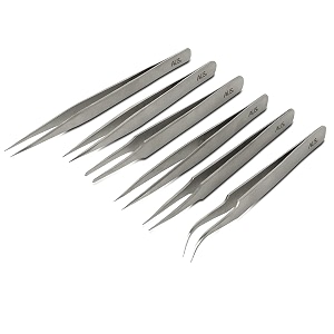 alis 6 pcs esd precision multifunction tweezers set upgraded professional anti-static tweezers for electronics crafting jewellery tool kit ss set of 6 stainless steel