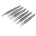 Alis 6 Pcs ESD Precision Multifunction Tweezers Set, Upgraded Professional Anti-Static Tweezers for Electronics, Crafting, Jewellery Tool Kit, SS Set of 6 (Stainless Steel)