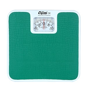 alis analog mechanical body weight machine with rotating dial display mechanical weighing machine square shape green