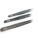 Alis Professional Stainless Steel Tweezers Set – 3 Pieces Combo Set | Great Precision for Facial Hair, Eyebrows Extensions, Ingrown Hair, Splinter, Blackhead, Nose Hair Remover (Black)