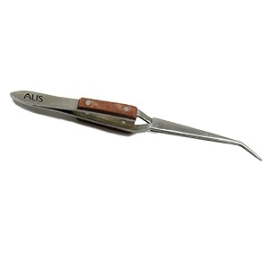 alis soldering tweezer with cross locking reverse action and fiber gripping handle for jewellery repair and making tool self closing curved tip tweezer craft tools - 1 pc