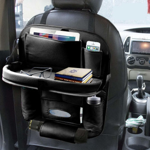 alisan pu leather car seat back organizer multi pocket with tray travel storage black car storage bag  bin
