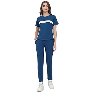 alisba women39s cotton solid tracksuit with round neck half sleeve straight length regular fit and drawstring closure pant