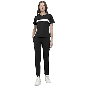 alisba women39s cotton solid tracksuit with round neck half sleeve straight length regular fit and drawstring closure pant
