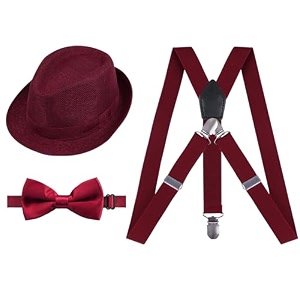 alizeal 1 inch suspender and bow tie set with hat for kids