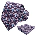 Alizeal Mens 3.15'' Floral Tie with Pocket Square