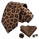 Alizeal Mens Leopard Necktie with Pocket Square Set, 3.15''/2.36''