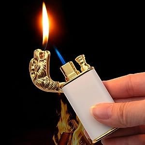 alkey dragon magic double flame cigarette lighter luminous cigar torch lighters wind-proof steel gas lighter unique lighter creative metal gift for men old dragon multicolor