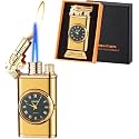 Alkey Dragon Magic Double Flame Cigarette Lighter Luminous Cigar Torch Lighters Wind-Proof Steel Gas Lighter Unique Lighter Creative Metal Gift for Men (Watch Multicolor)