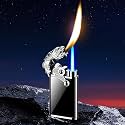 Alkey Dragon Magic Double Flame Cigarette Lighter Luminous Cigar Torch Lighters Wind-Proof Steel Gas Lighter Unique Lighter Creative Metal Gift for Men (Multicolor)