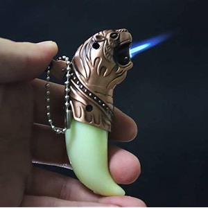 alkey metal wild tooth finishing pocket lighter - unisex jaguar shape windproof pocket cigarettecigar lighter with keychain gold