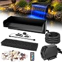 All-in-1 Pond Waterfall Kit with LED Light, 18 in Stainless Steel Spillway