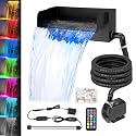All-in-1 Pond Waterfall Kit with LED Light, 12 in Stainless Steel Spillway
