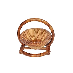 fruits amp vegetables foldable wooden basket with stand and handle for kitchen dining table shelf basket sheesham wood brown 12 inches
