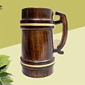 Hand-Crafted Wooden Drinking Beer Mug for Home-Bar/Café/Pubs/Party (8 Inch, 850 mL, MangoWood)
