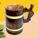 Hand-Crafted Wooden Drinking Beer Mug for Home-Bar/Café/Pubs/Party (6 Inch, 500 mL, Wood- Mango)