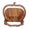 Portable Fruits &amp; Vegetables Foldable Basket with Handle &amp; Stand for Kitchen, Dining Table, Shelf Basket (Sheesham Wood, Brown)