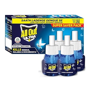 all out ultra liquid vaporizer 4 refills 45ml  kills dengue malaria amp chikungunya spreading mosquitoes  india39s only mosquito killer brand recommended by indian medical association