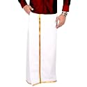 All Size Adjustable Mens traditional White Cotton Pocket Dhoti with Gold Zari Border (28 to 44 Inches)