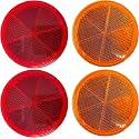 All Star Truck Parts Class A 3" Round Reflector Strong Stick-on - RED/AMBER for Trailers, Trucks, Automobiles, Mail Boxes, Boats, SUV's, RV's, Industrial Applications (2x Red + 2x Amber)