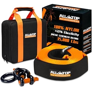 all-top heavy duty tow strap recovery kit 3 inch x 20ft 35000lbs 100 nylon and 22 elongation snatch strap  34 heavy duty d ring shackles 2pcs  storage bag