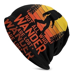 not all who wander are lost bigfoot beanie hat for menwomen slouchy beanie ski skull cap winter thin stretch acrylic knit hat black
