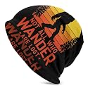 Not All Who Wander are Lost Bigfoot Beanie Hat for Men/Women Slouchy Beanie Ski Skull Cap Winter Thin Stretch Acrylic Knit Hat Black