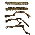 5 PCS Natural Wooden Parrot Stand Bird Perch Stand Grape Stick Hanging Multi Branch Perch for Parrots, Bird Cage Accessories