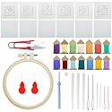 Allazone Punch Needle Kits, Punch Needle Coasters Kit, Punch Embroidery Kit with Felt Yarns Hoop Tools for DIY Coaster Crafts (Sceneries)