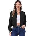 Allegra K Faux Suede Jacket for Women's Stand Collar Zip Up Bomber Jackets