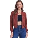 Allegra K Faux Suede Jacket for Women's Stand Collar Zip Up Bomber Jackets