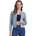 Allegra K Faux Suede Jacket for Women's Stand Collar Zip Up Bomber Jackets