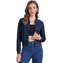 Allegra K Faux Suede Jacket for Women's Stand Collar Zip Up Bomber Jackets