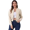 Allegra K Faux Suede Jacket for Women's Stand Collar Zip Up Bomber Jackets