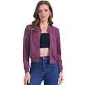 Allegra K Faux Suede Jacket for Women's Stand Collar Zip Up Bomber Jackets
