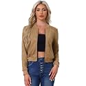 Allegra K Faux Suede Jacket for Women's Stand Collar Zip Up Bomber Jackets