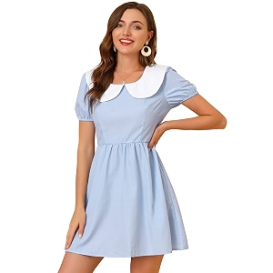 Allegra K Womens Contrast Peter Pan Collar