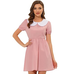 Allegra K Womens Contrast Peter Pan Collar