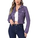 Allegra K Women's Faux Suede Jacket Button Down Collar Crop Outerwear