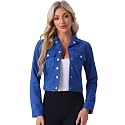 Allegra K Women's Faux Suede Jacket Button Down Collar Crop Outerwear