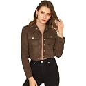 Allegra K Women's Faux Suede Jacket Button Down Collar Crop Outerwear